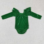 Solid green baby clothing little girls velvet rompers