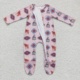 Pink zipper newborn coverall aztec romper