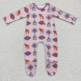 Pink zipper newborn coverall aztec romper