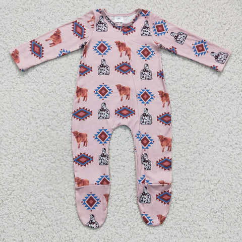 Pink zipper newborn coverall aztec romper