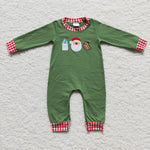 Santa claus green embroidered newborn christmas rompers