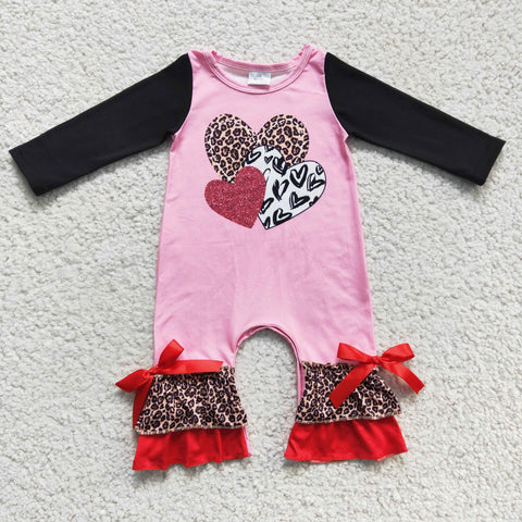 Valentine's heart pink leopard newborn toddler romper