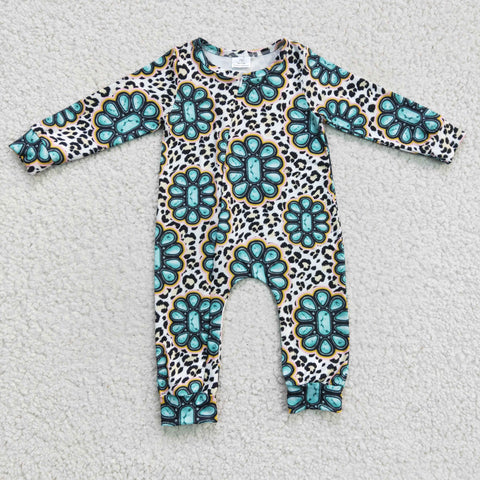 Gem zipper kids infants leopard romper