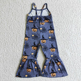 Dark Blue Halloween Pumpkin Baby Girls Summer Jumpsuit