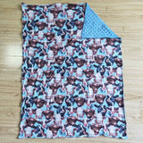 Blue Highland Cow Print Minky Baby Blankets