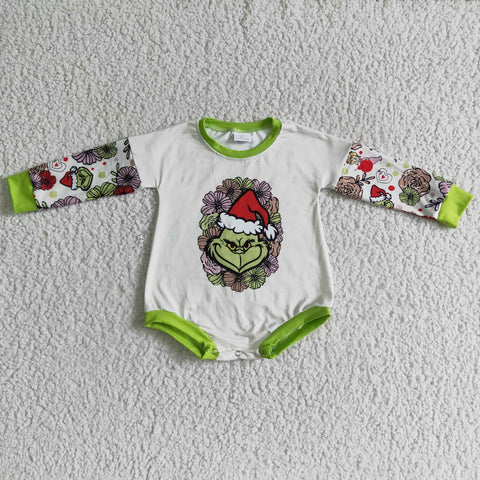 Christmas Little Baby Toddler Clothes White And Green Lace Monster Print Romper