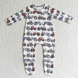 Many Trucks Print Long Sleeve Baby Boy Zipper Romper