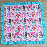 Blue Cactus Boot Print Baby Ruffle Blankets