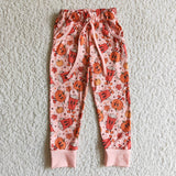 Halloween Pumpkin Maple Leaf Print Orange Kids Clothes Long Pants