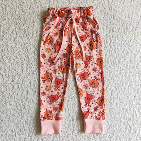 Halloween Pumpkin Maple Leaf Print Orange Kids Clothes Long Pants