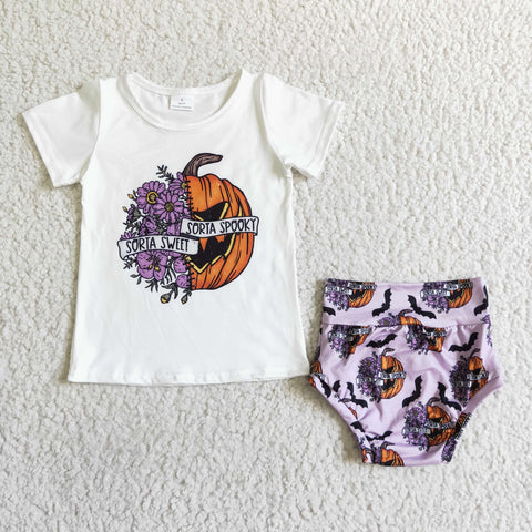 Baby White Pumpkin Purple Floral Print Bummies Sets
