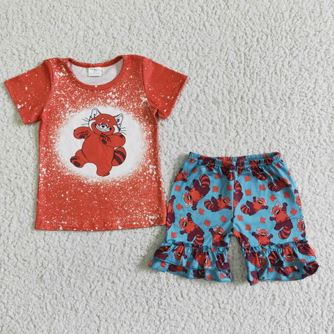 GSSO0078 Baby Girl Red Bleached Ruffle Shorts Sleeve Summer Outfits-promotion 2024.5.18