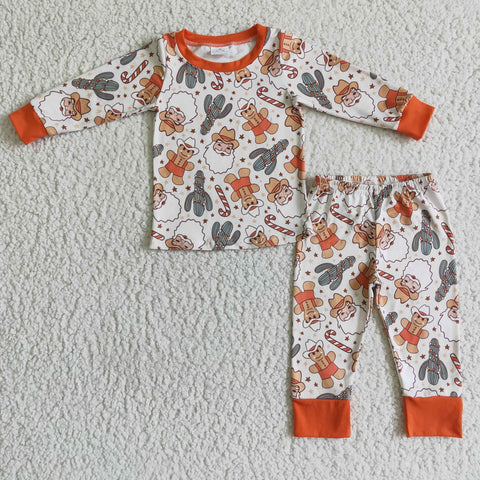 Boy Clothing Orange Gingerbread Cactus Print Pajamas Outfit