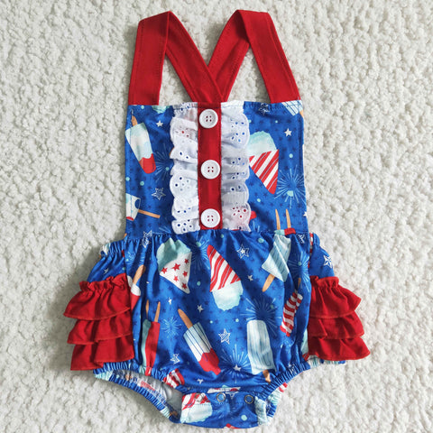 4th Of July Girl Clothing Blue Ice-cream Romper