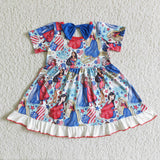 Short Sleeve Cute Print Baby Girls 4th Of July Dresses