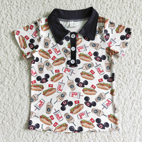 Favorite Food Print Short Sleeve Kids Boy Polo T-shirt