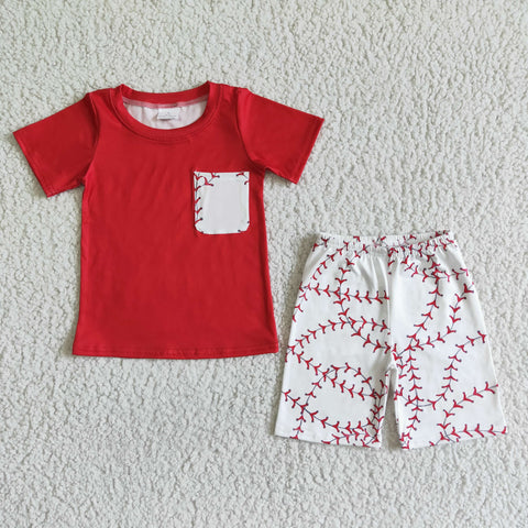 Boy Red Pocket Baseball Short Sleeve Shorts Outfit-promotion 2024.3.30