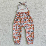 Girl Peach Floral Strappy Onesie Girls Summer Jumpsuit