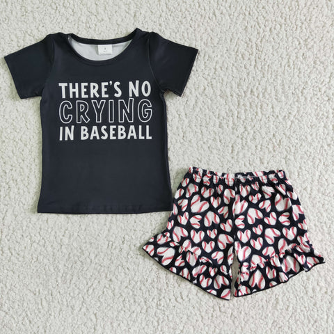 Baby Girl Black Letter Print Baseball Ruffle Shorts Summer Outfits