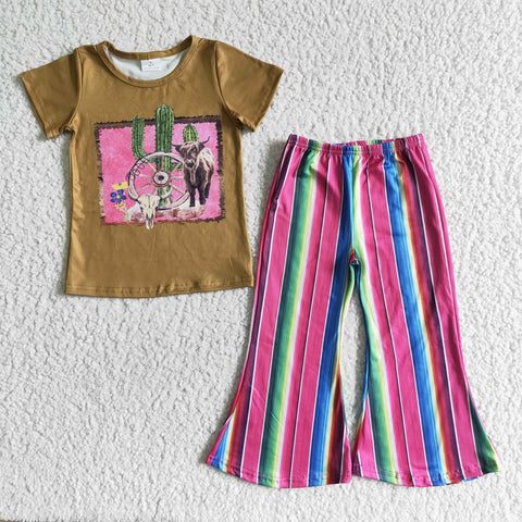 Highland Cactus Short Sleeve Shirt Stripe Bell Bottom Girls Outfits