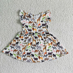 B11-10 Summer Girl Fly-sleeves White Animals Print Dresses-promotion 2024.3.2