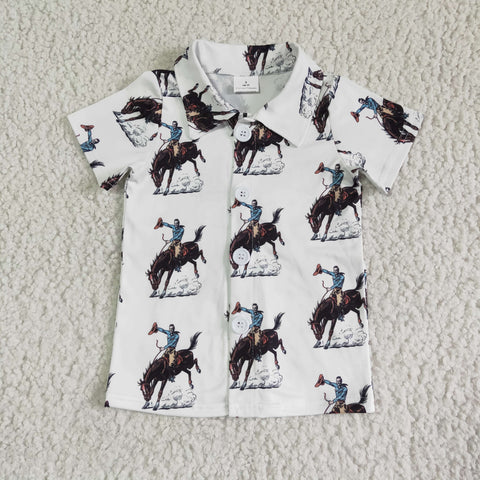 Horseback Riding Short Sleeve Boy Summer White T-shirt