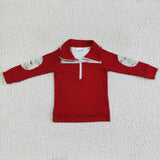 Christmas Red Car Print Zippered Sweater Boy Long Sleeve Polo