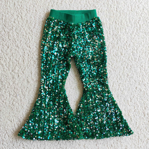 Children green trousers girls lining sequined pants