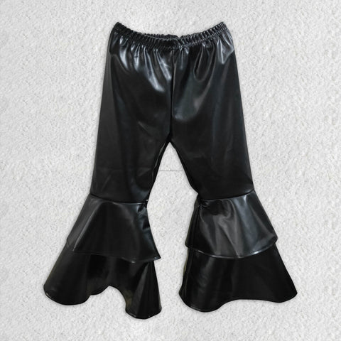 Kids black stretchy pants girls leather pants