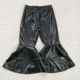 Kids black stretchy pants girls leather pants