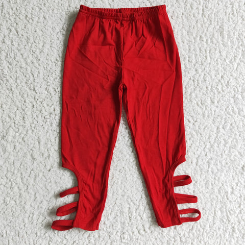 Kids red long pants baby icing leggings girls criss-corss pants