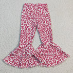 Pink kids leopard bell bottom denim jeans