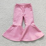 Pink leather girl bell bottom pants