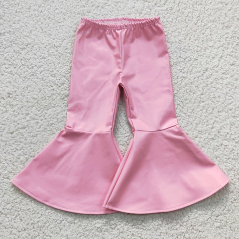 Pink leather girl bell bottom pants