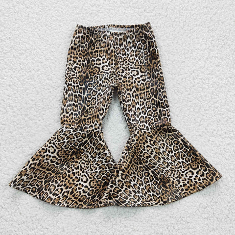 Leopard child girl bell bottom leather pants