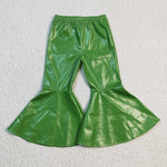 Leather green girls bell bottom pants