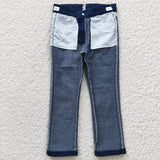 Children girls cow print blue denim jeans