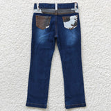 Children girls cow print blue denim jeans