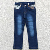 Children girls cow print blue denim jeans