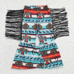 Geometric horse pattern fringe girls long flare pants