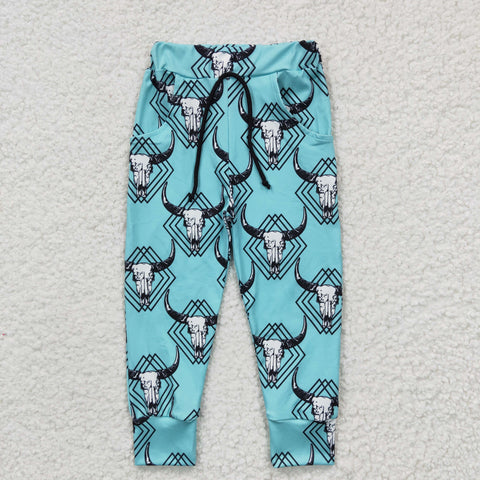 Cow print kids blue long pants