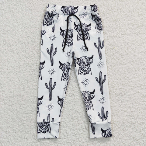 Cow cactus print kids white long pants