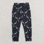 Cow print kids black elastic pants