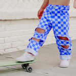 Kids girl blue checker long pants