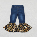 Girls blue leopard bell bottom jeans