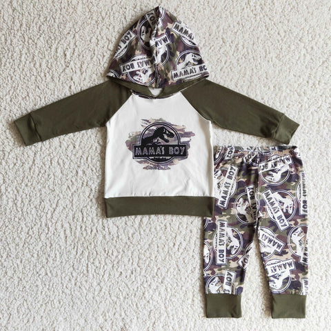 Mama's Boy Army Green Long Sleeve Hoodie Letter Print Long Pants Outfit