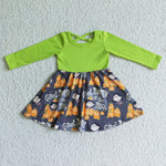 Fluorescent Green Pumpkin Print Baby Girls Twirl Dress