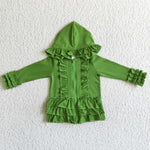 Girl Green Ruffle Long Sleeve Hoodie Girl's Clothes