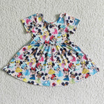 GSD0095 Cute Cartoon Bow Print Short Sleeve Girls Summer Twirl Dresses-promotion 2024.5.18