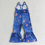 4th Of July Blue Firework Baby Girls Summer Jumpsuit